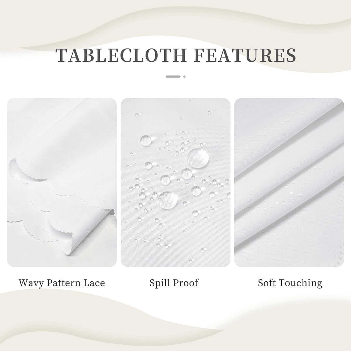 Details für Runde Tischdecke mit gewelltem Rand, 60 Zoll Ostermotiv ansehen; Features include wavy pattern lace, spill-proof, soft touch surface.