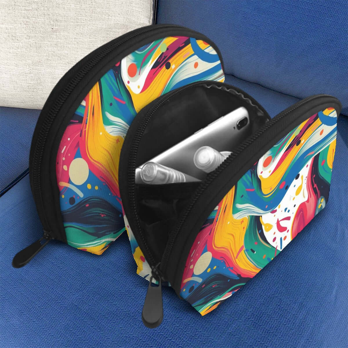 Storage Bags Set of 2 with colorful design, large and small sizes, polyester material, ideal PU-Tragetasche für Damen, zipper closure