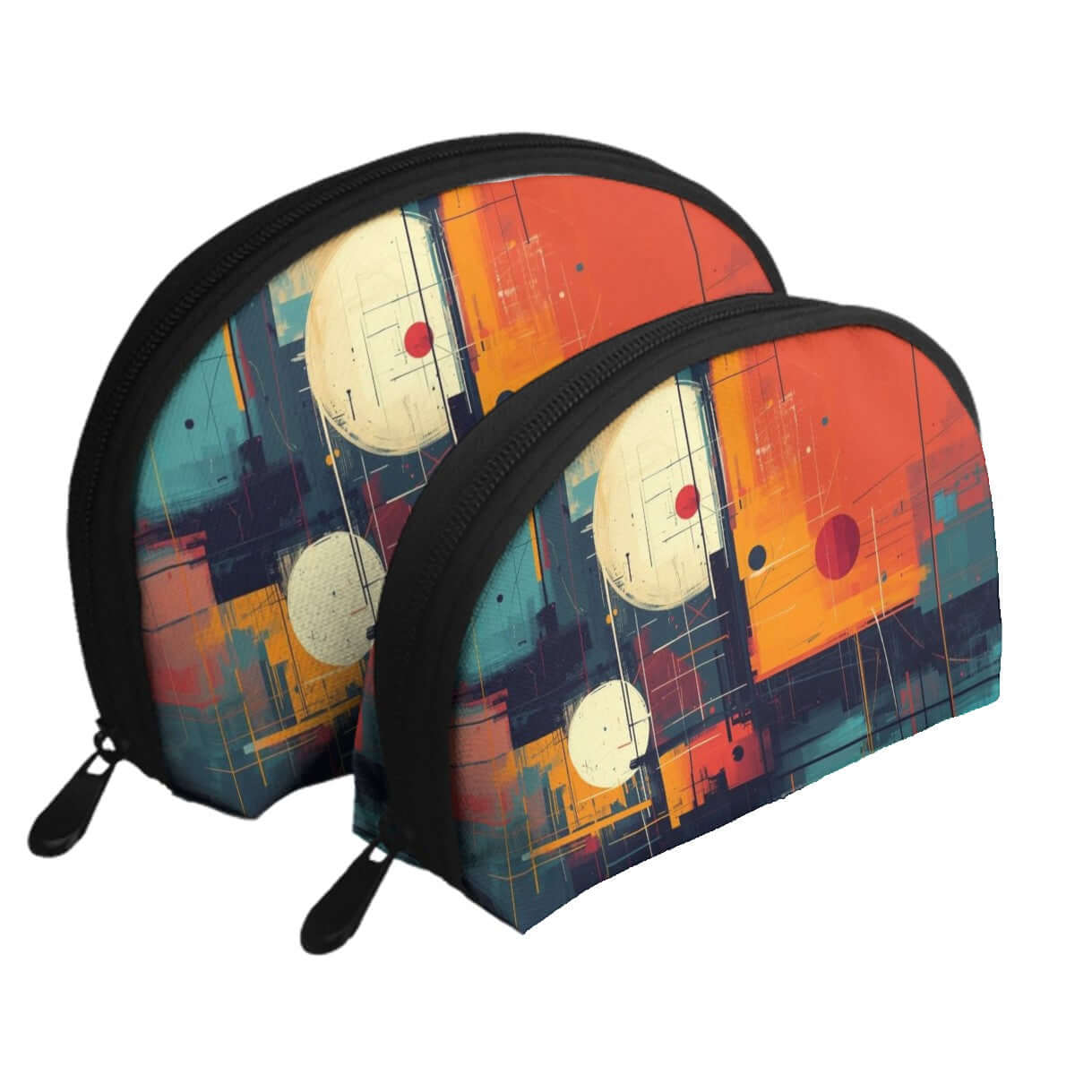 Colorful abstract design on Storage Bags Set of 2, large and small size, polyester material, featuring zipper closure for versatility.