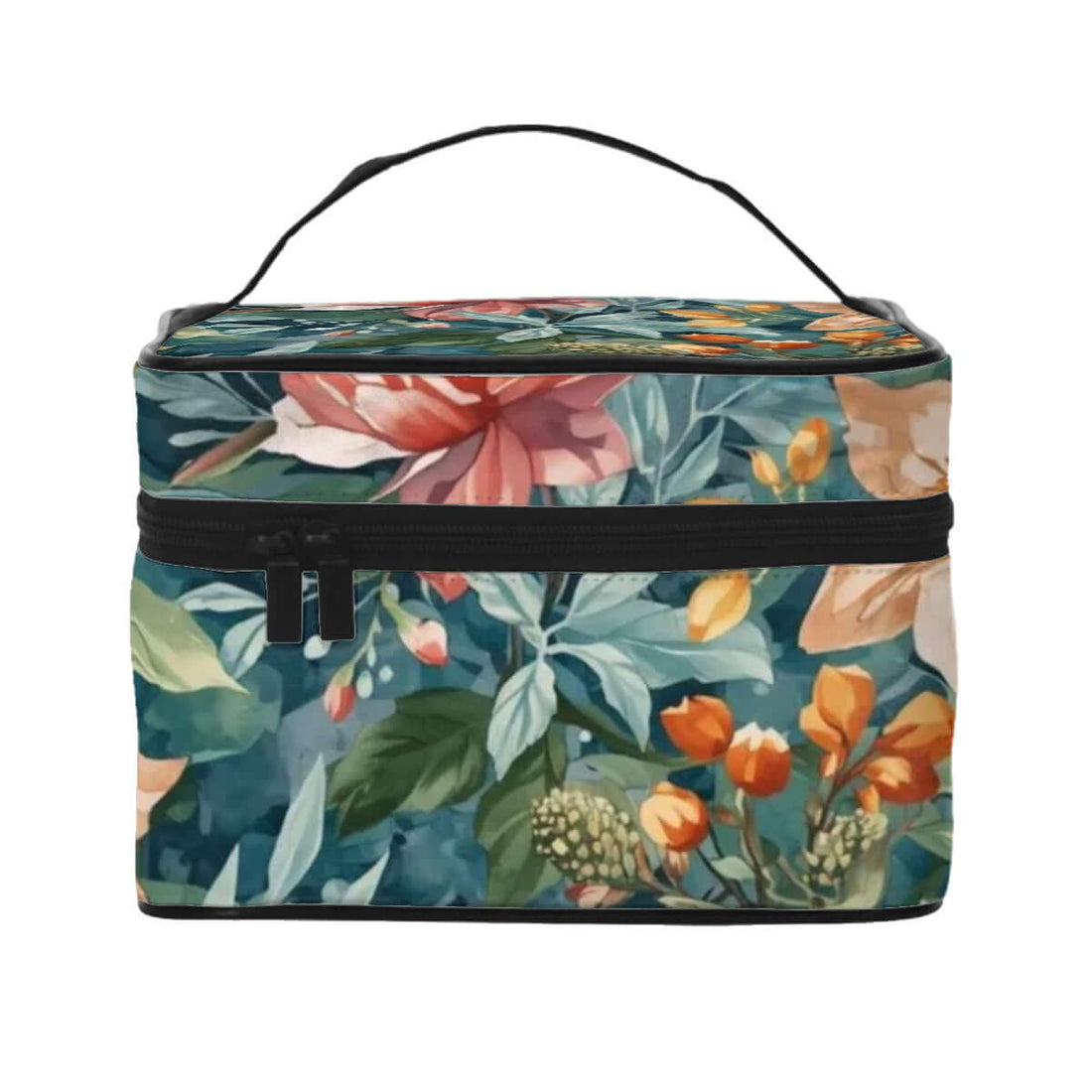 Tragbare Reise-Kosmetiktasche aus Polyester mit Blumendesign, große Kapazität, einseitiger Sublimationsdruck, elegante Reißverschlussstruktur