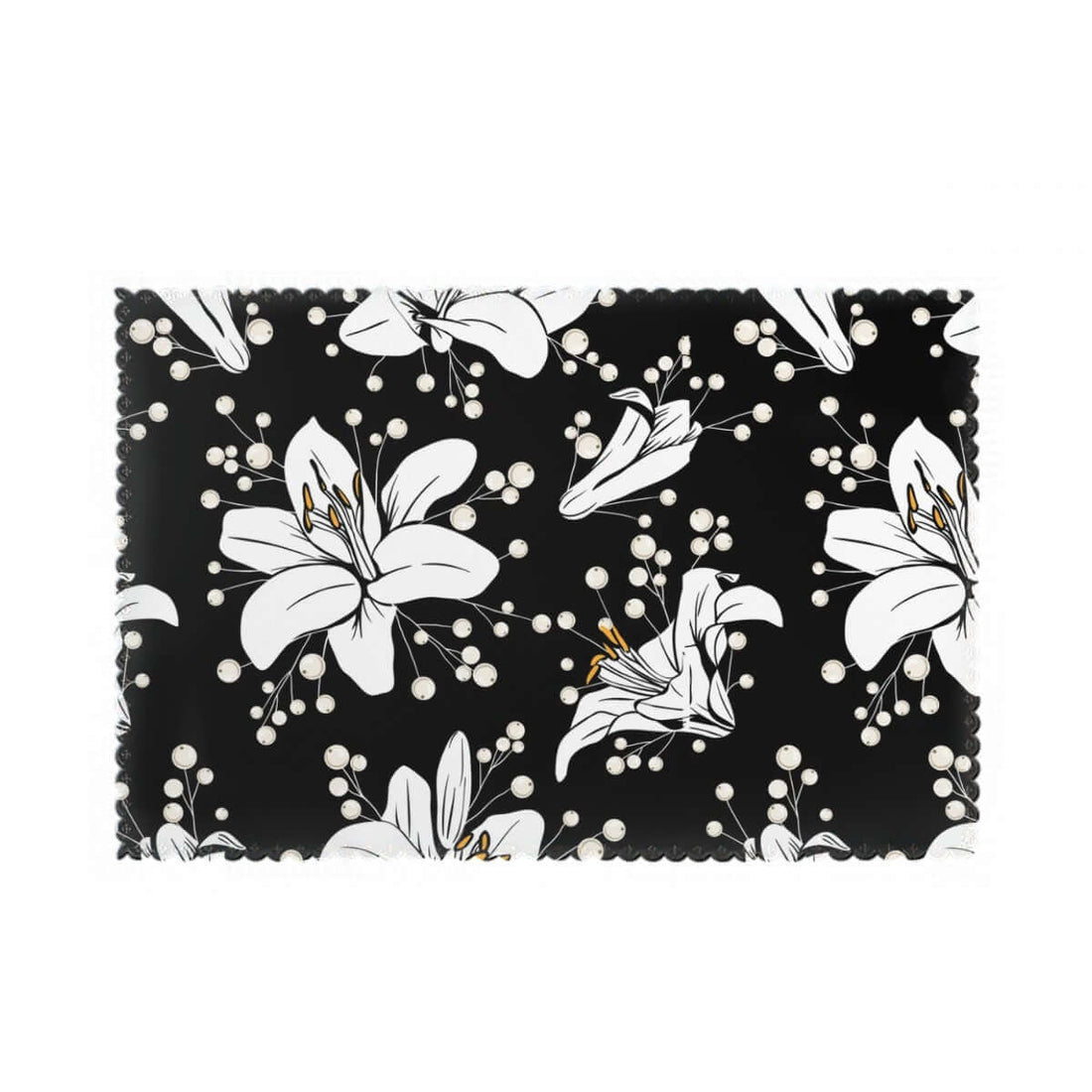 Hitzebeständige Tischsets, 6 Stück aus Polyester mit schwarzem und weißem Blumenmuster, ideal für stilvolle Tischanpassung.