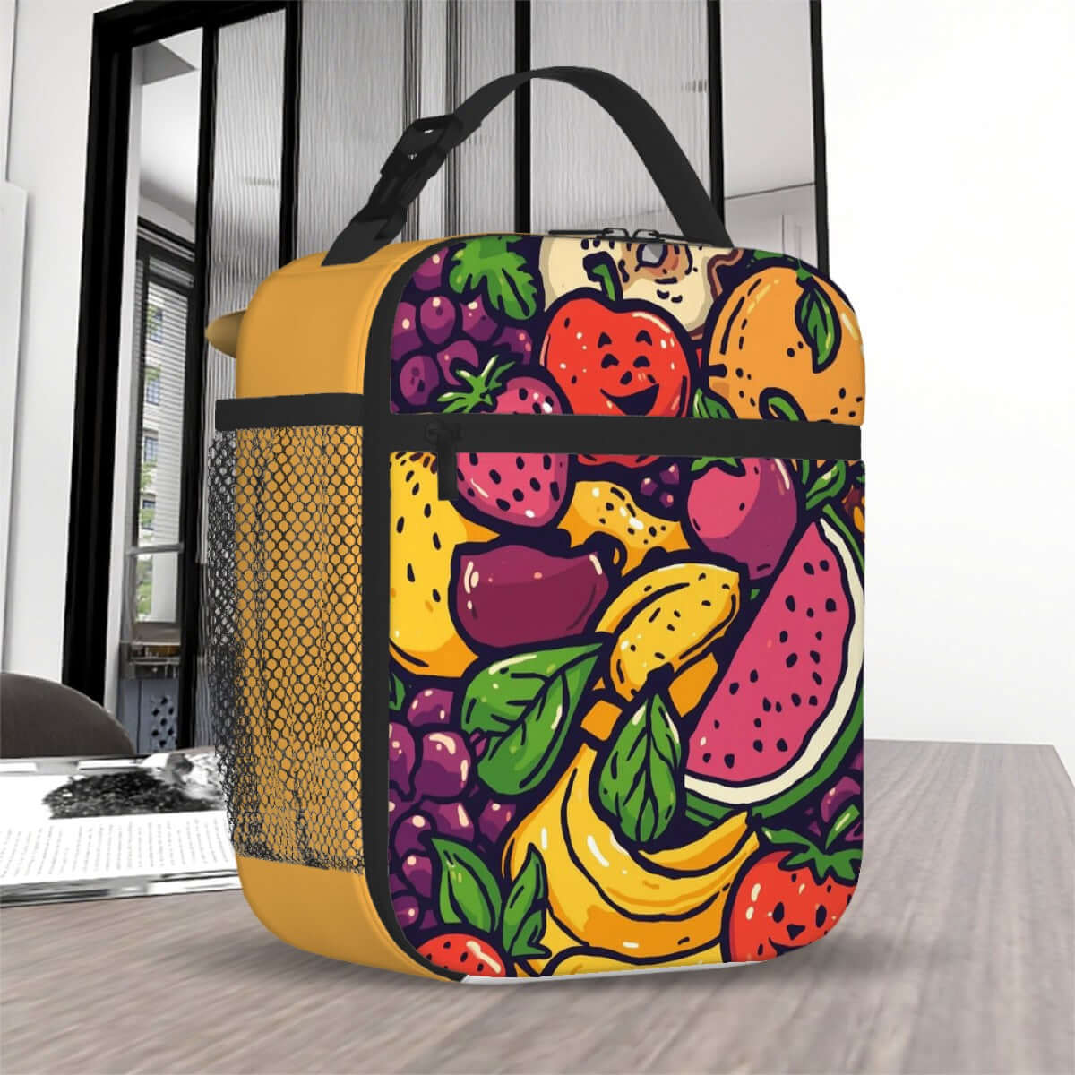 Lunchtasche mit ein schönes Design aus Oxford-Stoff, farbenfrohes Muster mit Früchten, ideal für Lebensmittel, stilvoll und praktisch.