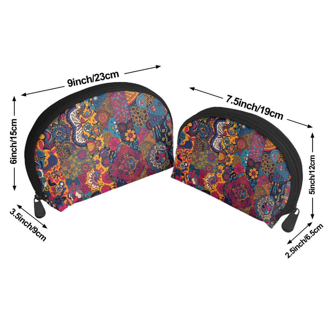 Storage Bags Set of 2, polyester material, sublimation printed, large and small sizes, zipper closure, colorful design, PU-Tragetasche für Damen