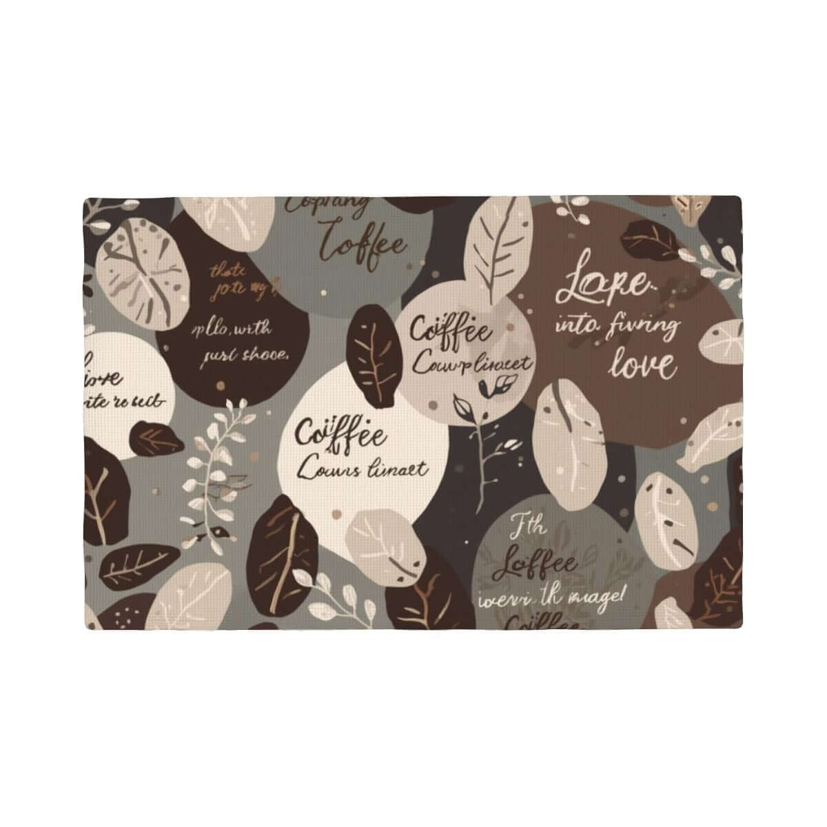Doppellagige Tischsets aus Leinenimitat mit Kaffeeblättern und -sprüchen, ideal für Wärmeisolierung bis 60°C und doppelseitigem Design.