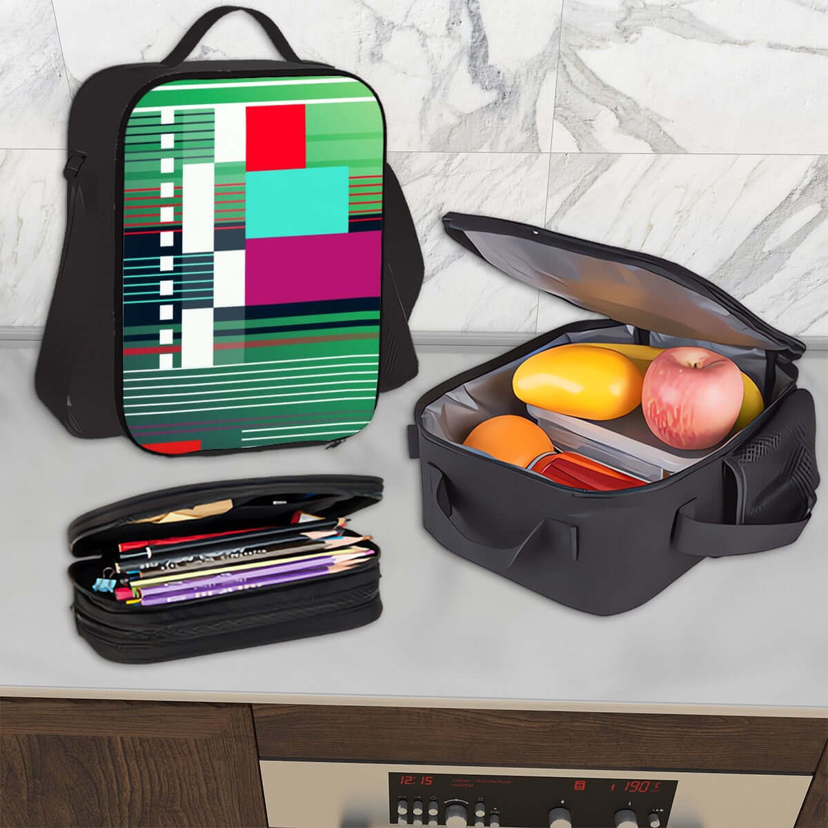 3er-Set Taschen (Oxford-Rucksack, Lunchtasche &amp; Federmäppchen) aus robustem Oxford-Stoff mit modernem Design und verstellbarem Riemen.