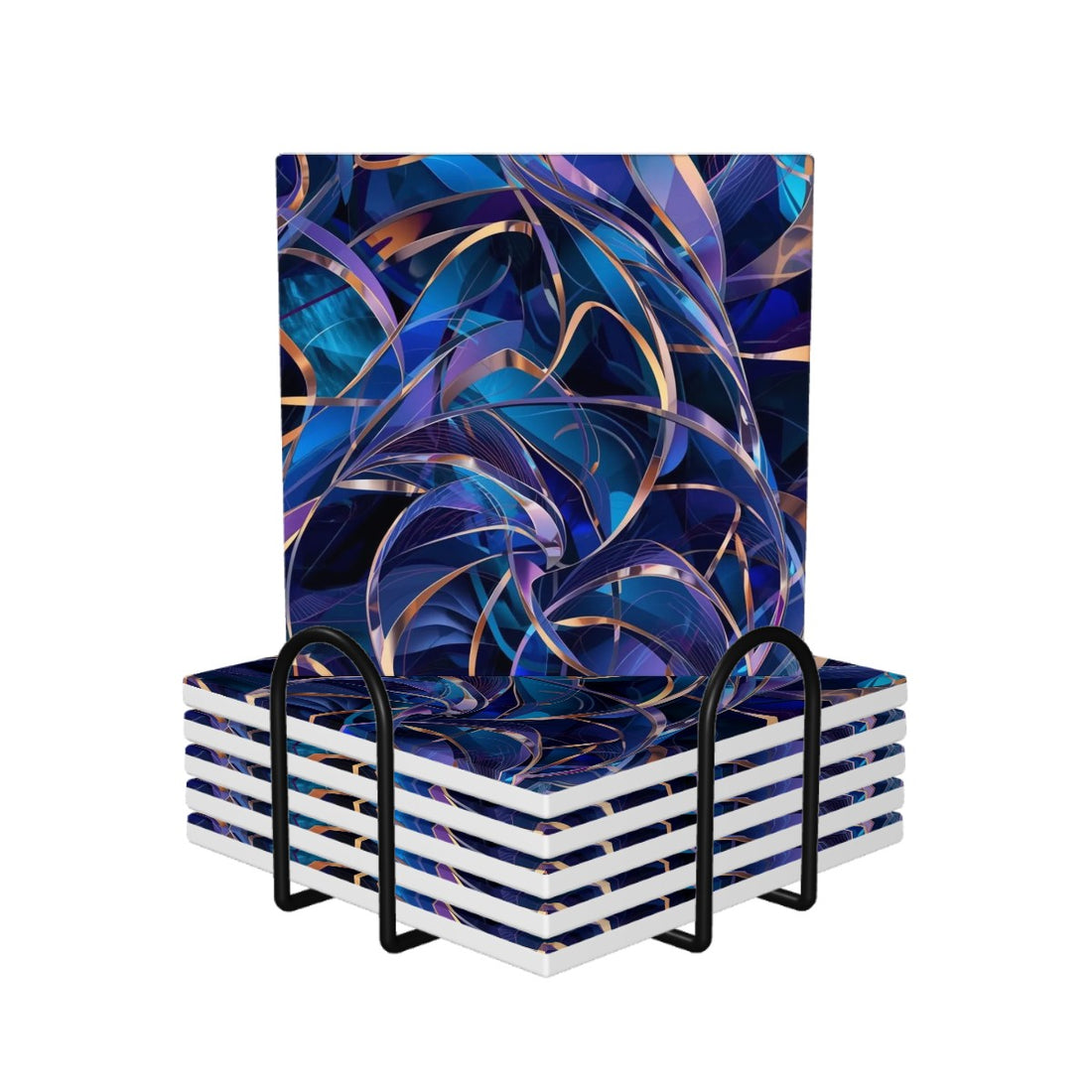 Quadratische Keramikuntersetzer, 6 Stück, in buntem Design und Halter, Größe 4"x4" ideale Tischdekoration.