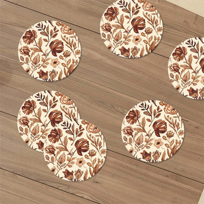 Runde Keramikuntersetzer, 6er-Set mit floralem Design auf Holztisch, perfekt für Wasserabsorption, umweltfreundlich.