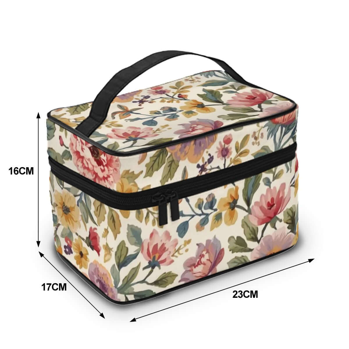 Florale Tragbare Reise-Kosmetiktasche aus Polyester mit großem Stauraum und Reißverschluss, 23cm x 17cm x 16cm. Details ansehen.