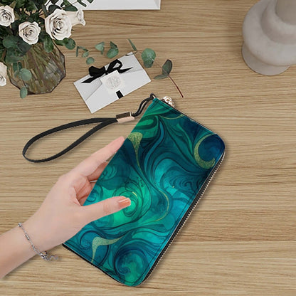 Hand holding a Clutch-Geldbörse für Damen made of PU with double-sided UV print design, featuring a large capacity with multiple card slots.