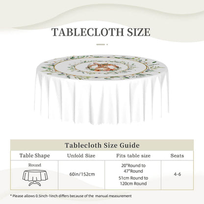 Runde Tischdecke mit gewelltem Rand, 60 Zoll Ostermotiv, 100% Polyester, wasserdicht, Tischgröße 20-47 inches, Platz für 4-6 Personen