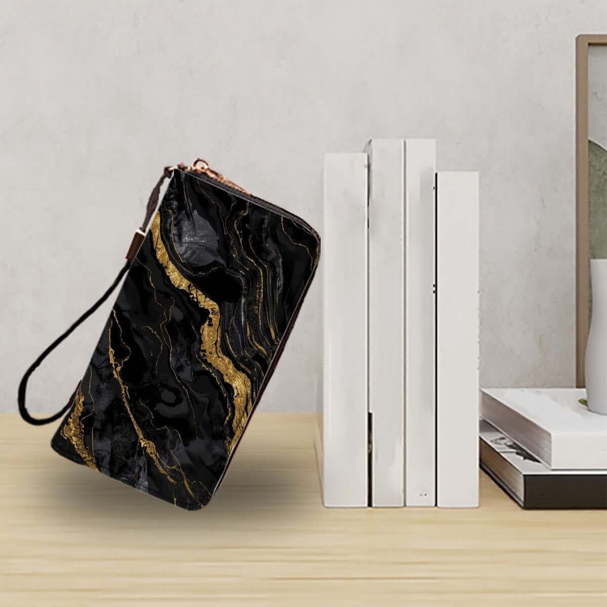 Clutch-Geldbörse für Damen mit Marmormuster, PU-Material, Doppelseitiger Druck, Teil eines Aufbewahrungsbeutel-Sets (2 Stück).