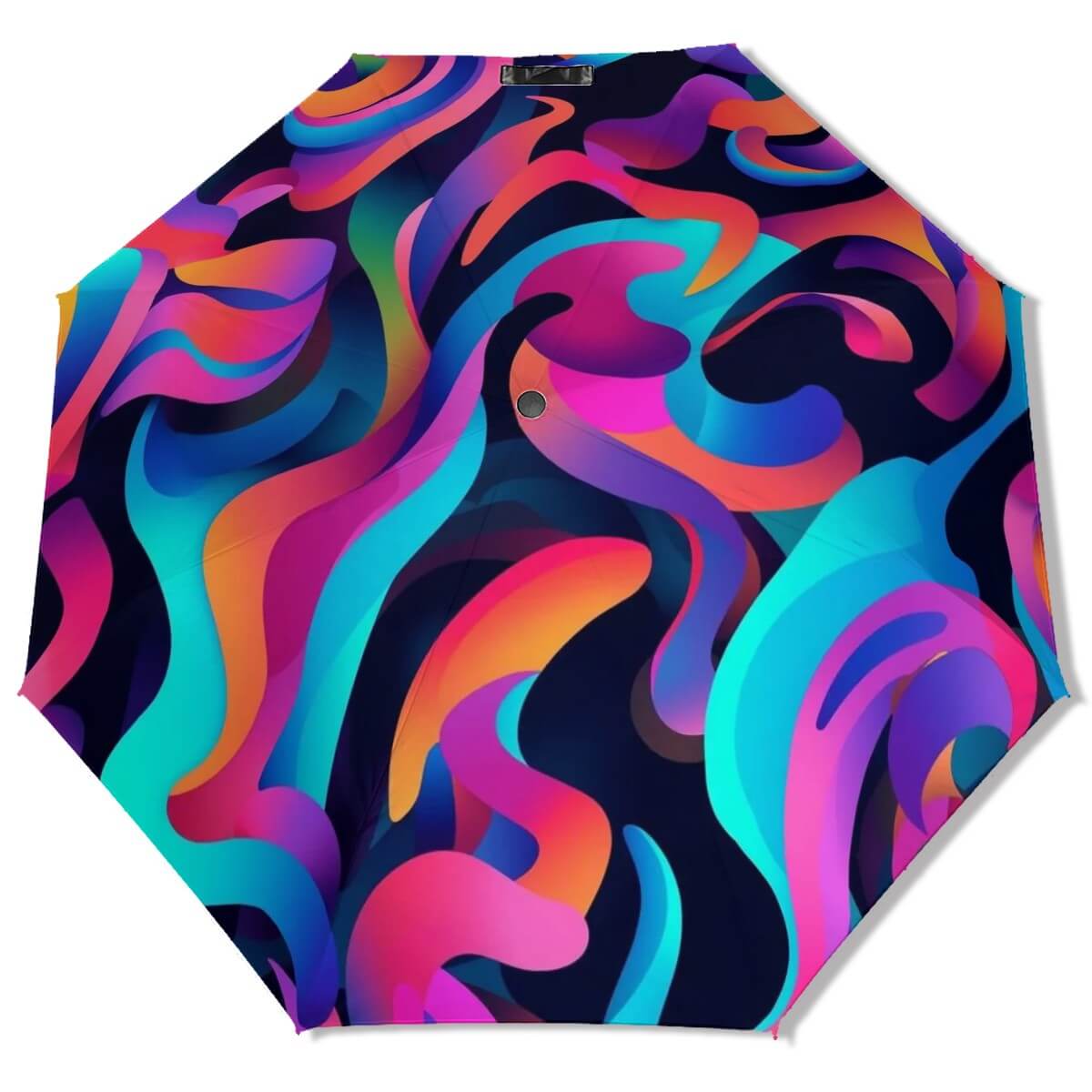 UV-Schutz-Regenschirm mit buntem, einseitig bedrucktem Design aus Vinyl, windfestem Rahmen und UV-blockierendem Innenkleber.