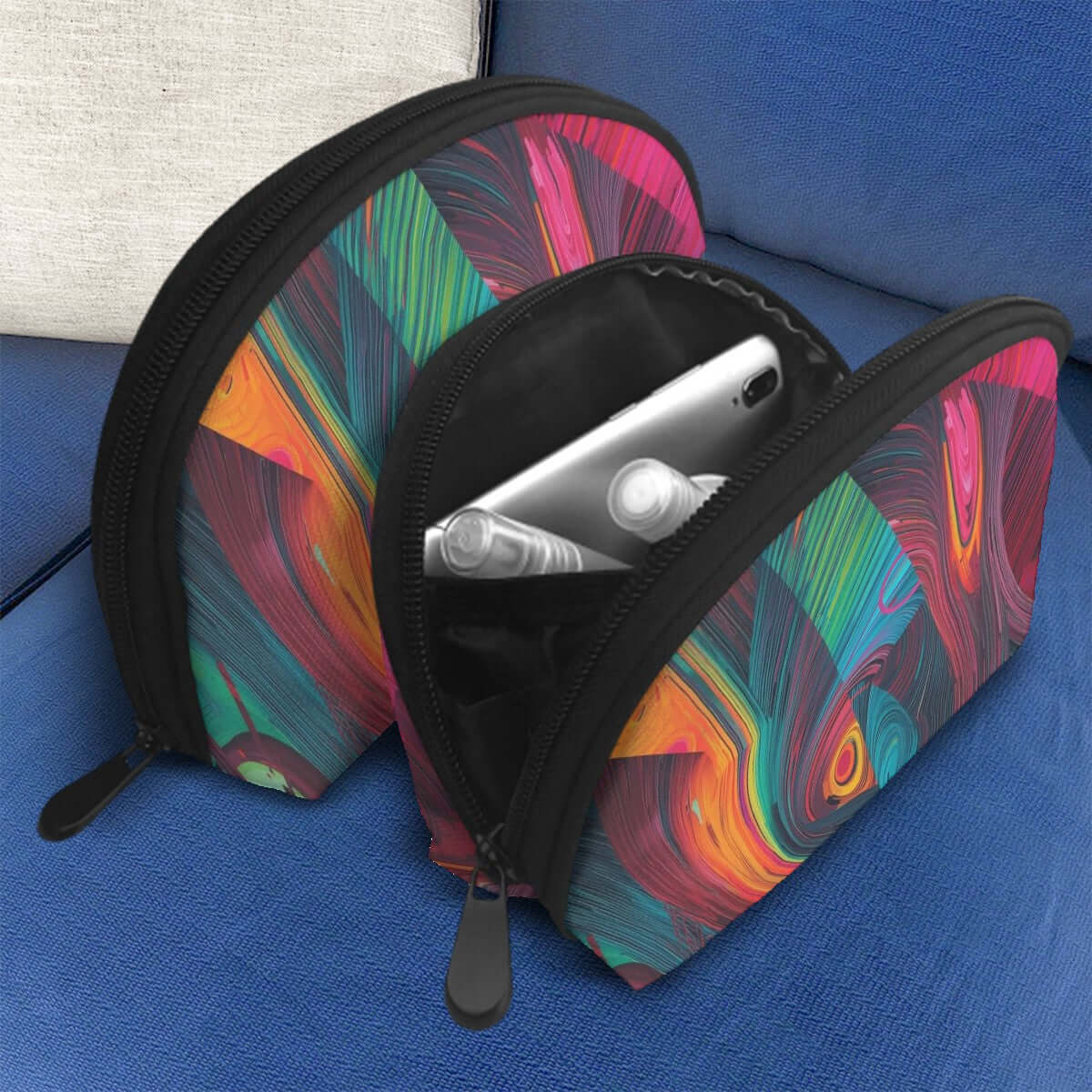 Colorful Storage Bags Set of 2 with large capacity, perfect for organizing essentials. Detailed design for PU-Tragetasche für Damen.