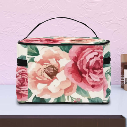 Floral Tragbare Reise-Kosmetiktasche aus Polyester mit großer Kapazität. Details für Tragbare Reise-Kosmetiktasche ansehen.
