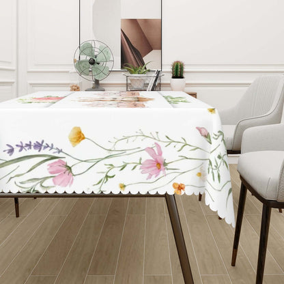 Rechteckige Tischdecke mit Wellenrand Ostermotiv aus Polyester, Größe 72"x54", einseitiger Druck, wasserdicht, Tischdekoration.