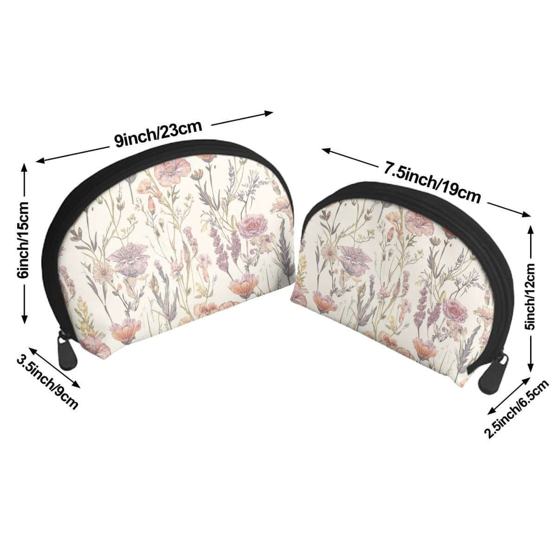 Aufbewahrungsbeutel-Set (2 Stück) aus Polyester mit Blumendruck, große Tasche 9x3.5x6 Zoll, kleine Tasche 7.5x2.5x5 Zoll, Sublimationsdruck
