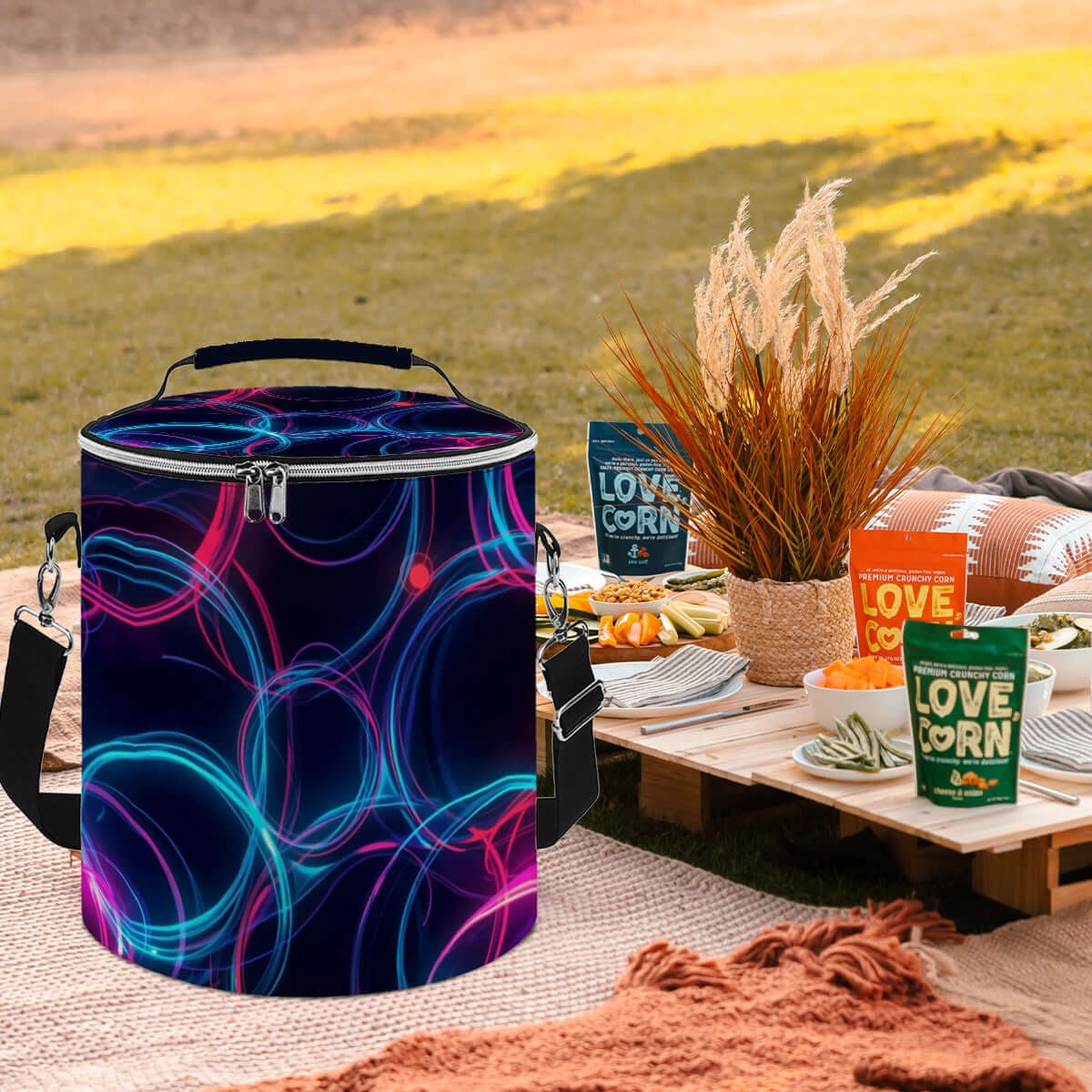 Camping-Kühltasche tragbar isoliert wasserdicht, Design mit abstrakten Mustern beim Picknick, ideal für Camping, Größe 11,8x10,0 Zoll