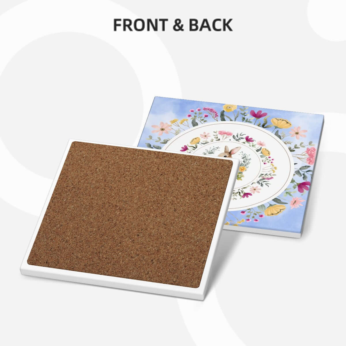Zwei Quadratische Keramikuntersetzer, 6 Stück, mit Blumenmuster und Korkrückseite, UV-Druck, umweltfreundlich, 4x4 Zoll.