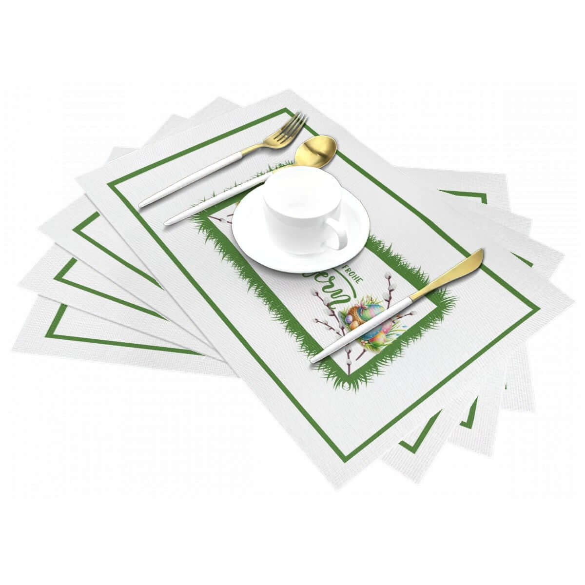 Tischset aus gewebtem PVC, 18"x12", hitzebeständig bis 80°C, kratzfest, einseitiger Druck, hochwertige Materialien.