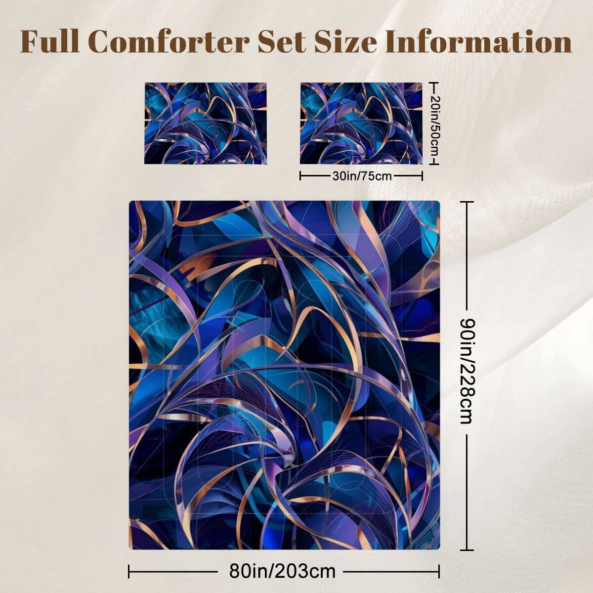 Komplettes Bettwäscheset aus Mikrofaser mit blauen Mustern, Bettdecke 80"x90" und Kissenbezüge 30"x20". Leicht und komfortabel.