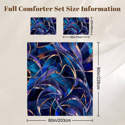 Komplettes Bettwäscheset aus Mikrofaser mit blauen Mustern, Bettdecke 80"x90" und Kissenbezüge 30"x20". Leicht und komfortabel.