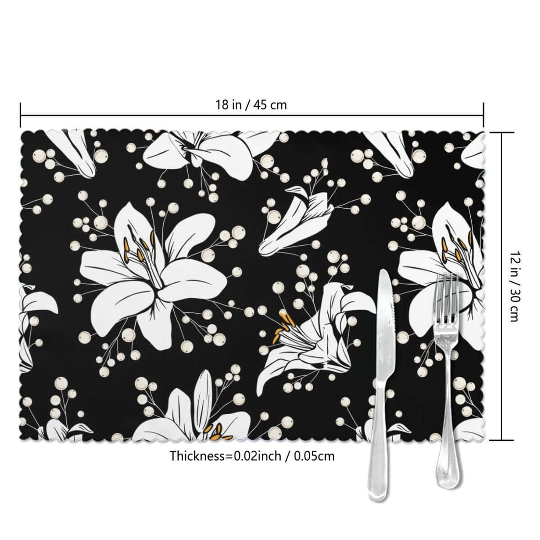 Hitzebeständige Tischsets, 6 Stück aus Polyester, 18x12 Zoll mit Blumendruck, hitzebeständig und strapazierfähig für Tischdekoration