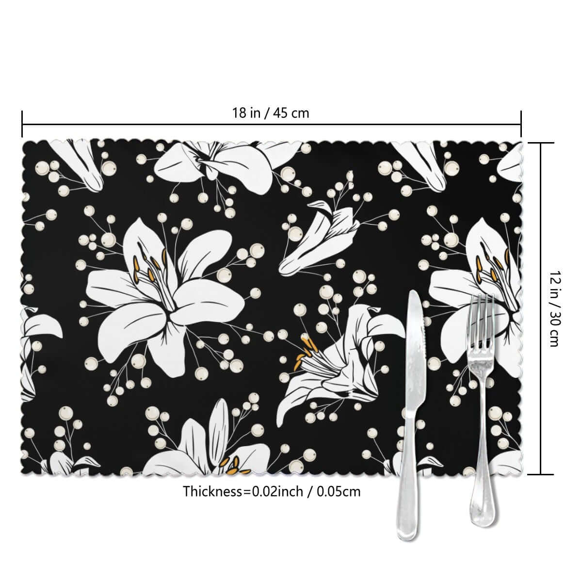 Hitzebeständige Tischsets, 6 Stück aus Polyester, 18x12 Zoll mit Blumendruck, hitzebeständig und strapazierfähig für Tischdekoration