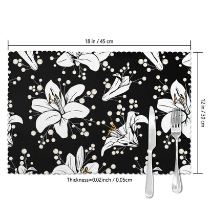 Hitzebeständige Tischsets, 6 Stück aus Polyester, 18x12 Zoll mit Blumendruck, hitzebeständig und strapazierfähig für Tischdekoration