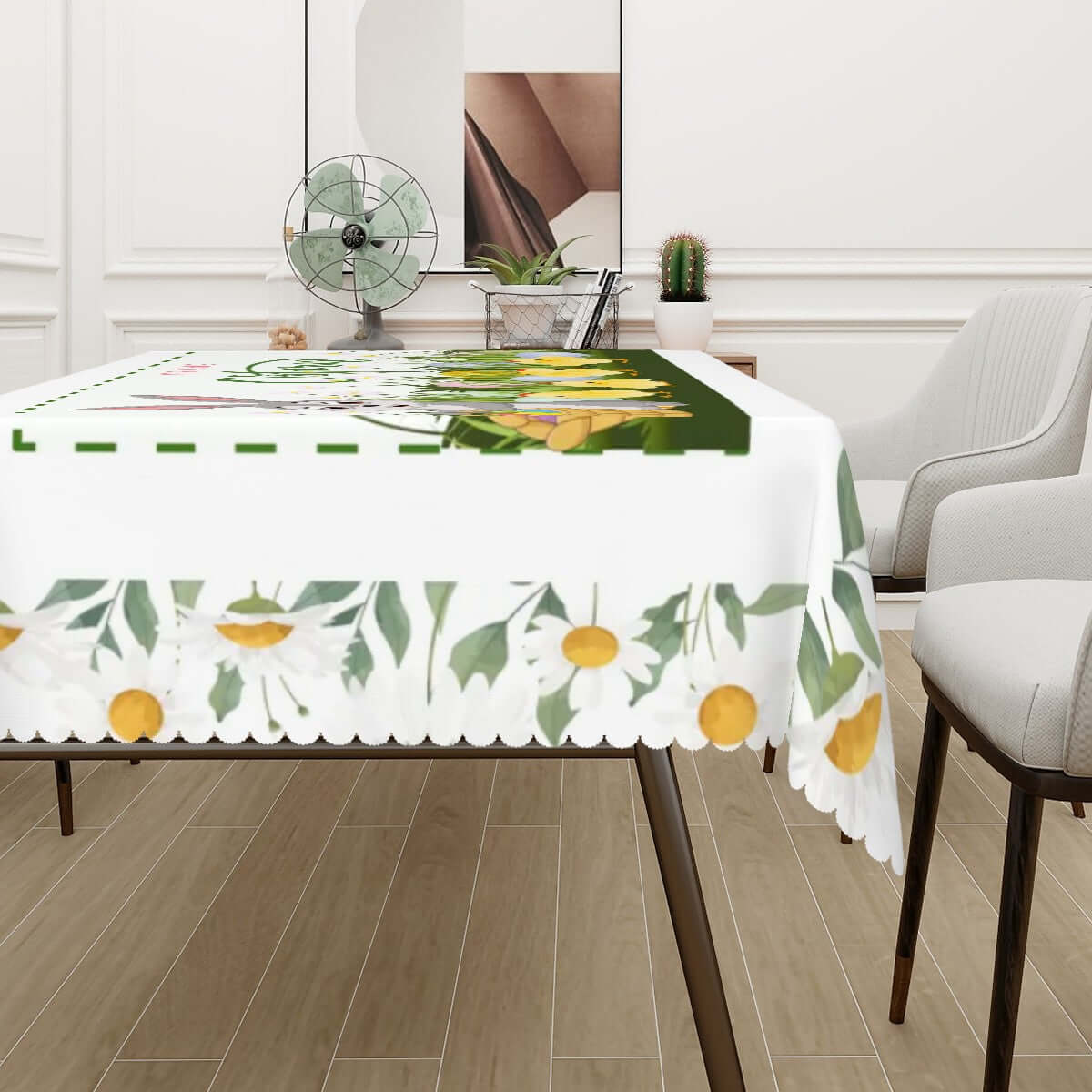 Rechteckige Tischdecke mit Wellenrand Ostermotiv aus 100% Polyester, Größe 72"x54", mit einseitigem Blumendruck, sublimierte Drucktechnik.