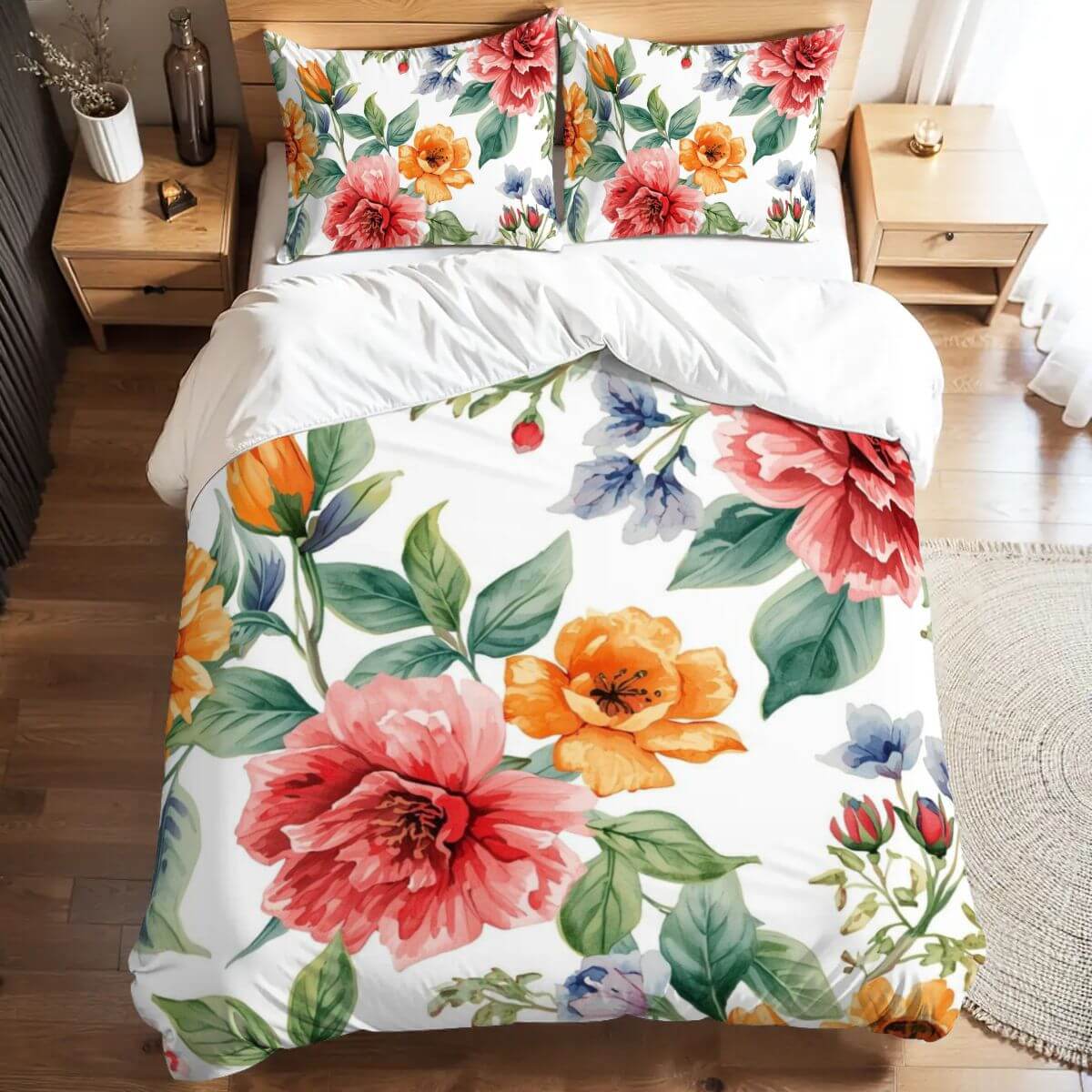 Video komplettes Bettwäscheset mit floralem Design, aus 90GSM Polyester, stylisch und komfortabel passend für Schlafzimmer