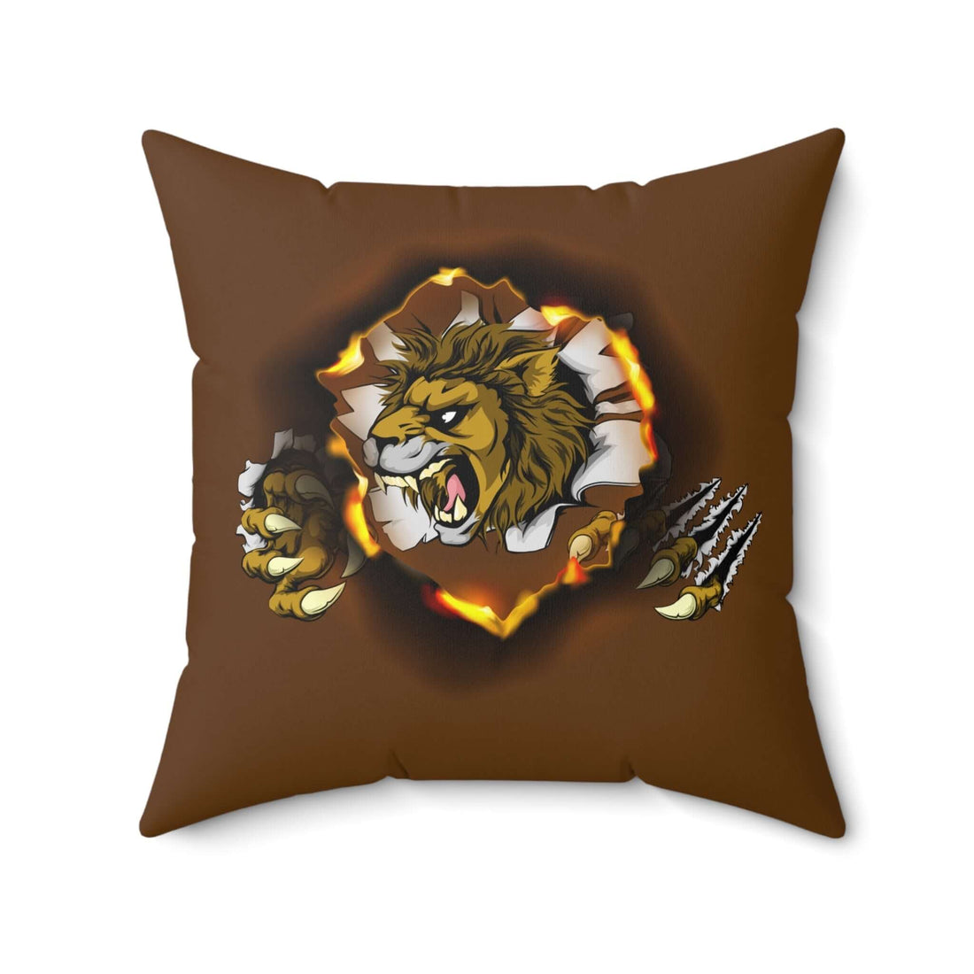 Dekokissen mit brüllendem Löwen, Geschenk für Tierliebhaber, Kissen mit wildem Löwen-Design auf braunem Hintergrund