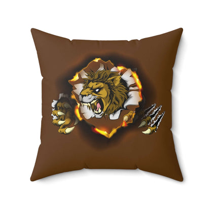 Dekokissen mit brüllendem Löwen, Geschenk für Tierliebhaber, Kissen mit wildem Löwen-Design auf braunem Hintergrund