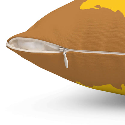 Deutschland Fußball Bierkissen mit braunem und gelbem Design, zeigt Detailansicht des Kissens mit Reißverschluss.
