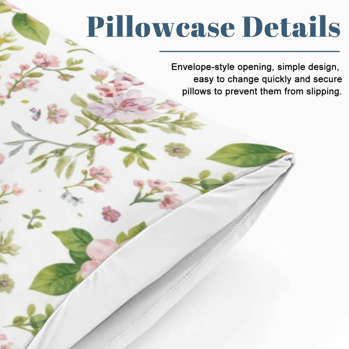 Queen-Bettwäsche-Set with floral pillowcase design, featuring an envelope-style opening for easy pillow changes.