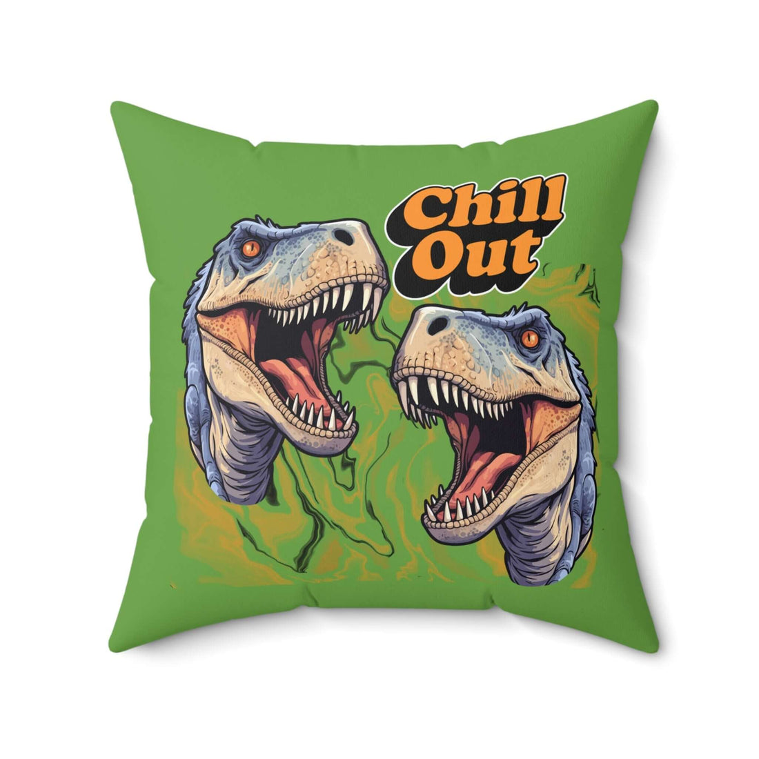 Dinosaurier-Chill-Out-Kissen Lustiges Wohndekor mit lustigem Dinosaurier-Design und "Chill Out" Botschaft, quadratisches Kissen
