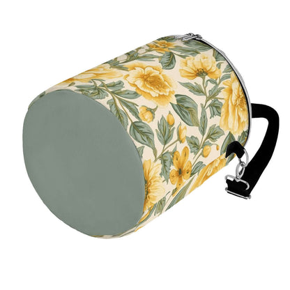 Camping-Kühltasche mit gelbem Blumendruck, aus Polyester, 11,8x10,0 Zoll, mit Schulterriemen. Ideal zum Camping.