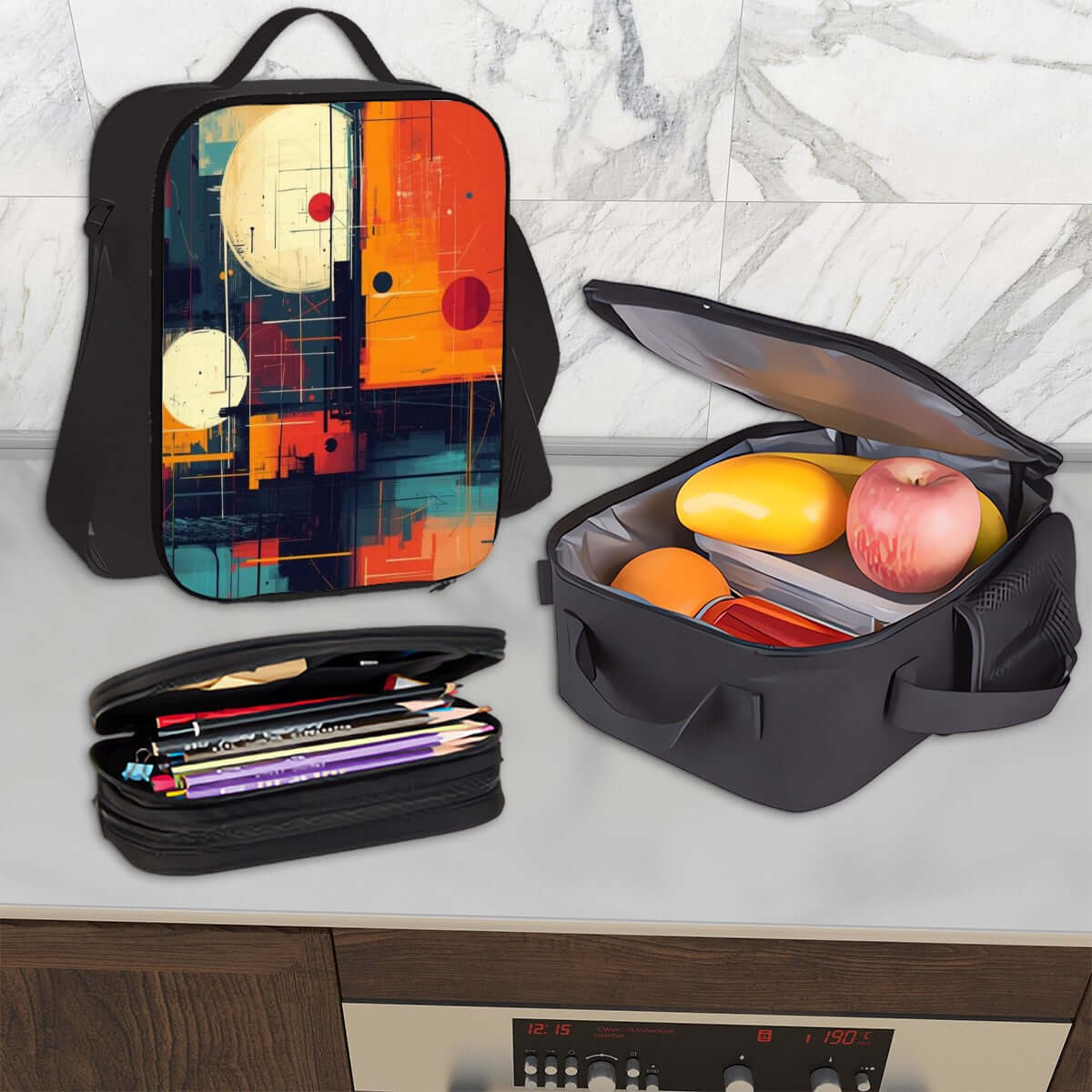 3er-Set Taschen (Oxford-Rucksack, Lunchtasche &amp; Federmäppchen) aus robustem Oxford-Stoff, ideal für Schule und Freizeit.