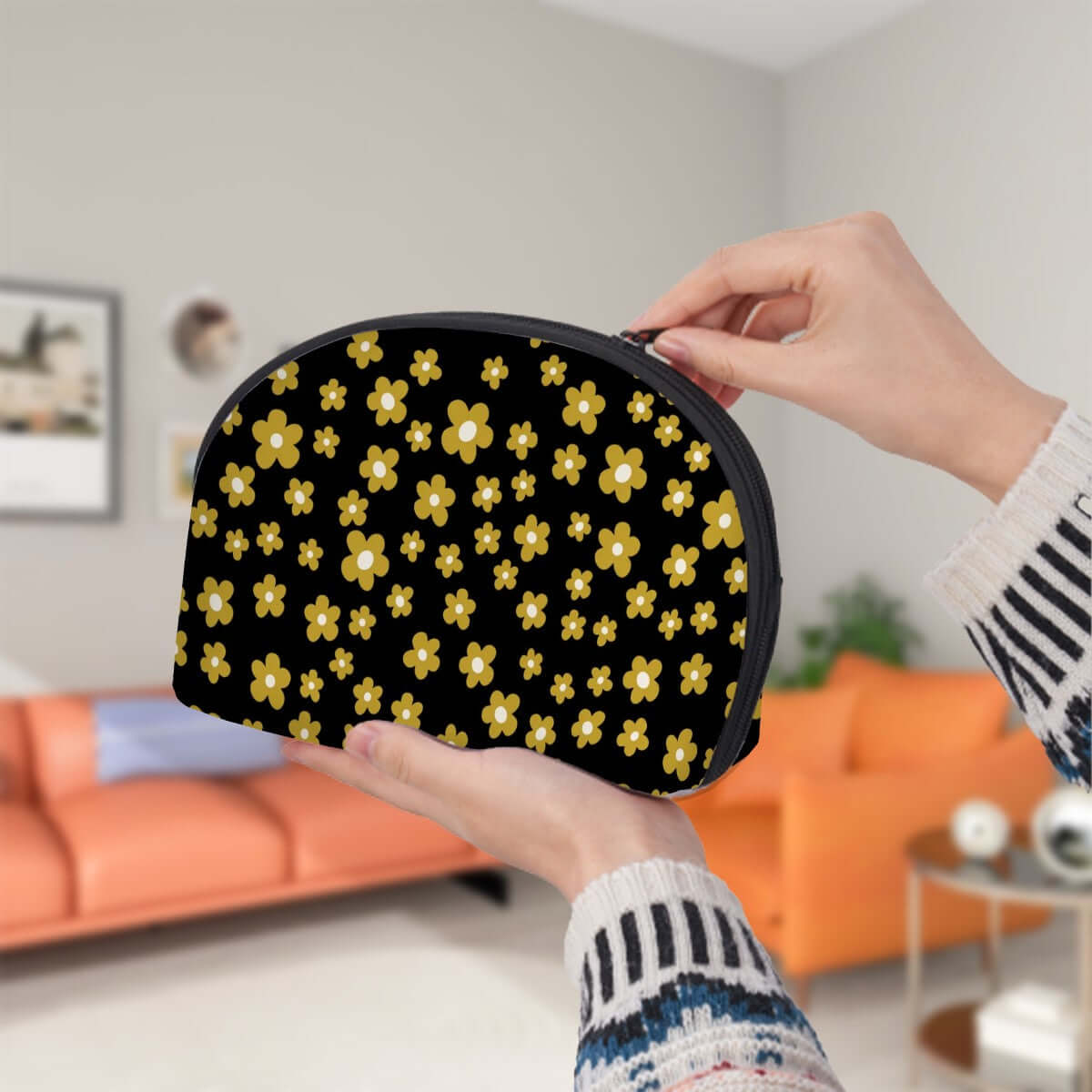 Aufbewahrungsbeutel-Set 2Teilig aus Polyester mit Blumenmuster, große Größe 9,0x3,5x6,0 Zoll, im modernen Wohnambiente gehalten.