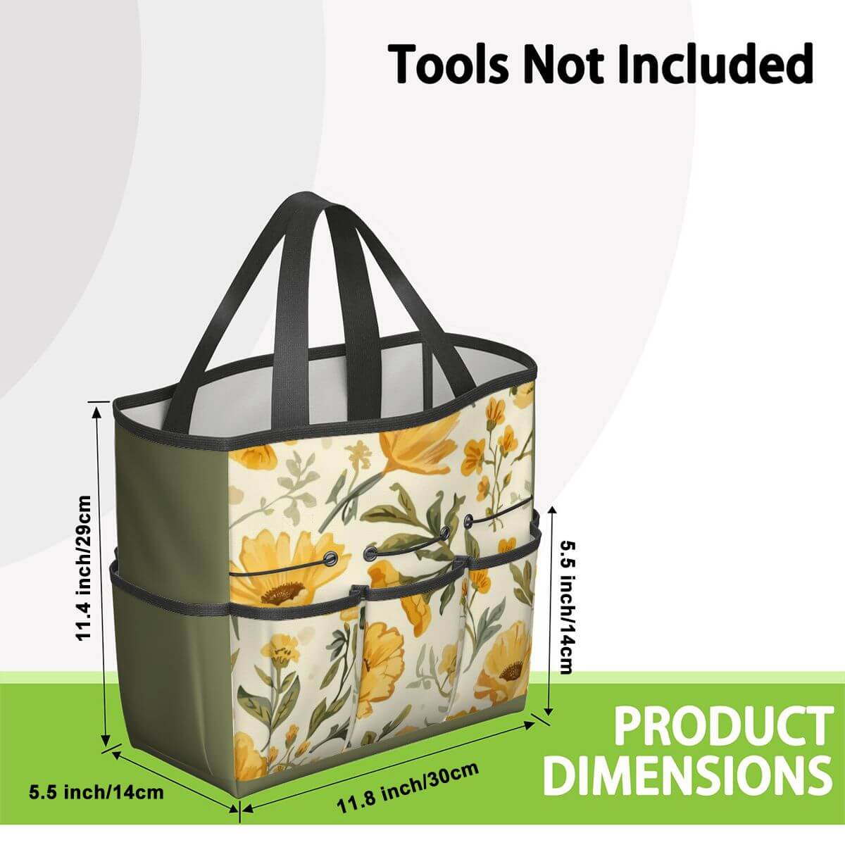 Gartengerätetasche aus Oxford-Stoff mit Blumendruck, leicht und wasserdicht, große Kapazität, Produktmaße 11,8x5,5x11,4 Zoll