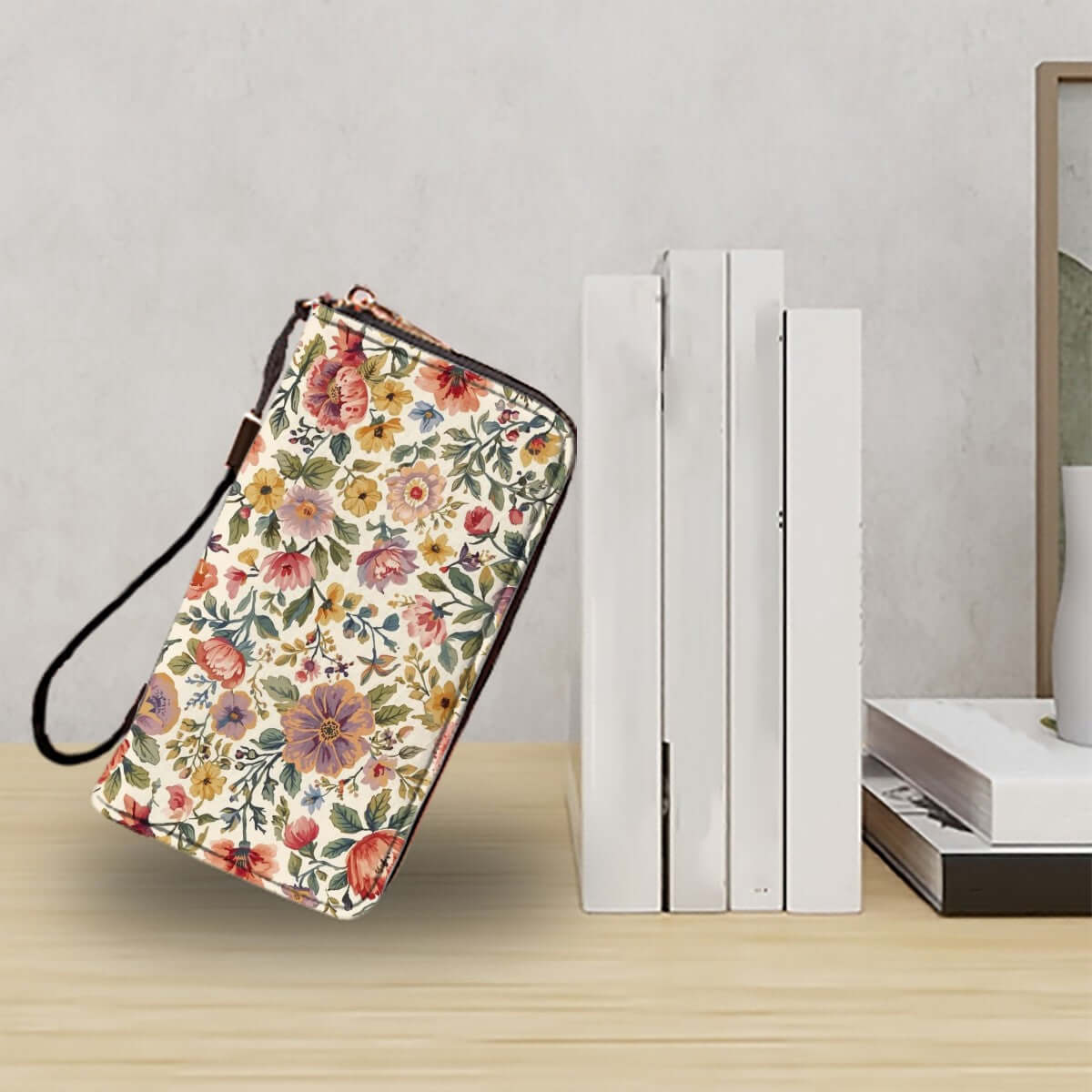 Clutch-Geldbörse für Damen aus PU mit floralem Design und großer Kapazität, ideal für Karten, Bargeld und Handy.