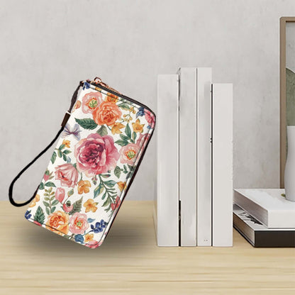 Blumenmuster Clutch-Geldbörse für Damen aus PU-Material mit großer Kapazität, ideal für Karten, Bargeld und Handy. Elegantes Accessoire.