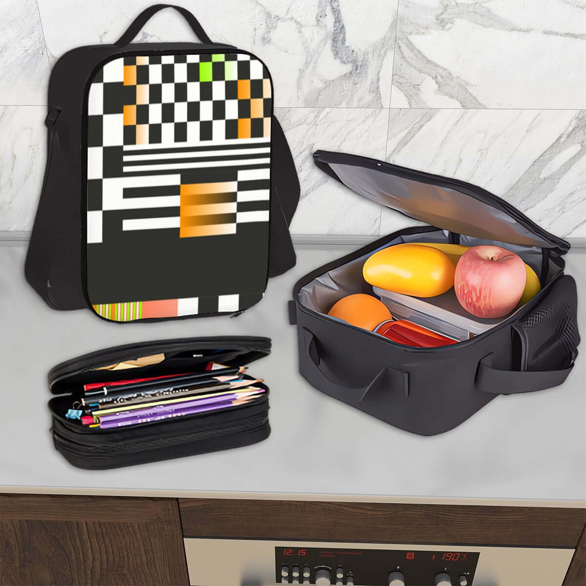 3er-Set Taschen (Oxford-Rucksack, Lunchtasche &amp; Federmäppchen), robust und stylisch, aus Oxford-Stoff, ideales Set für Schule und Alltag.