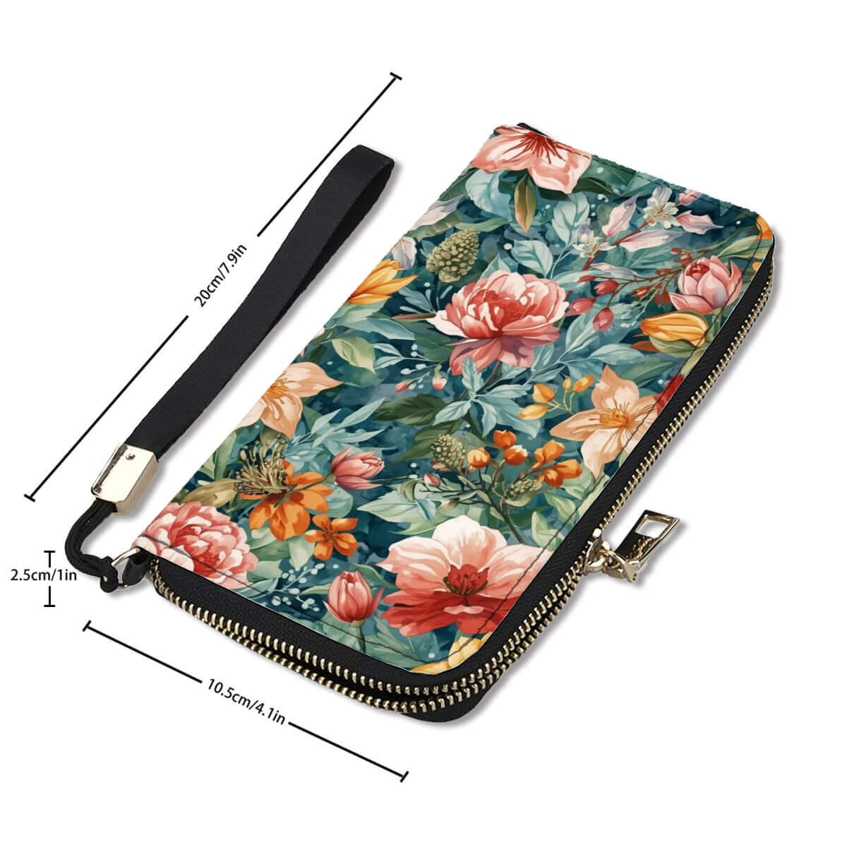 Clutch-Geldbörse für Damen aus PU mit floralem Design, 4,1"x7,9", doppelseitiger UV-Druck, hohe Kapazität, mehrfach Kartenschlitze