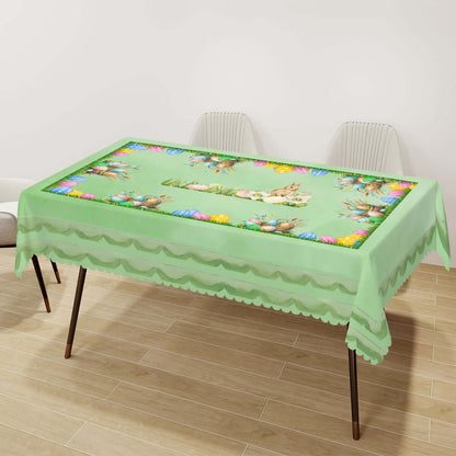 Rechteckige Tischdecke mit Wellenrand Ostermotiv auf Esstisch, 100% Polyester, 72x54 Zoll, wasserdicht, sublimationsgedruckt.