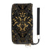 Elegant black and gold patterned clutch wallet for women made of PU with double-sided UV printing and multiple card slots.