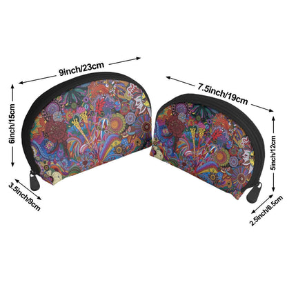 Colorful Storage Bags Set of 2 with floral design, large and small sizes, polyester material, sublimation printing, zipper closure.