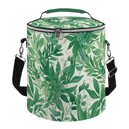 Grüne Camping‑Kühltasche, tragbar, isoliert, wasserdicht, aus Polyester mit Pflanzenmuster, Größe 11,8x10,0 Zoll, ideal für Sublimationsdruck.