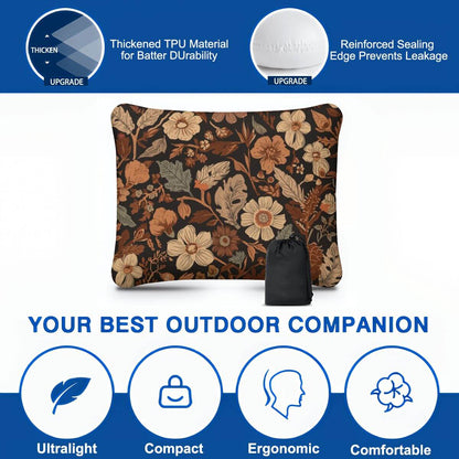 Aufblasbares Campingkissen mit Blumendesign, hautfreundlich und atmungsaktiv, ideal für Outdoor-Abenteuer.