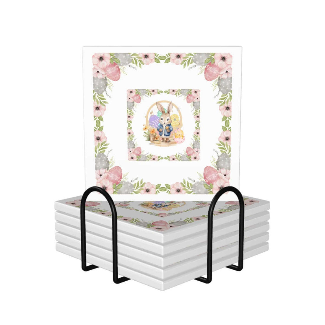 Quadratische Keramikuntersetzer, 6 Stück mit floralen Motiven und UV-Druck, umweltfreundlich und wasserabsorbierend.