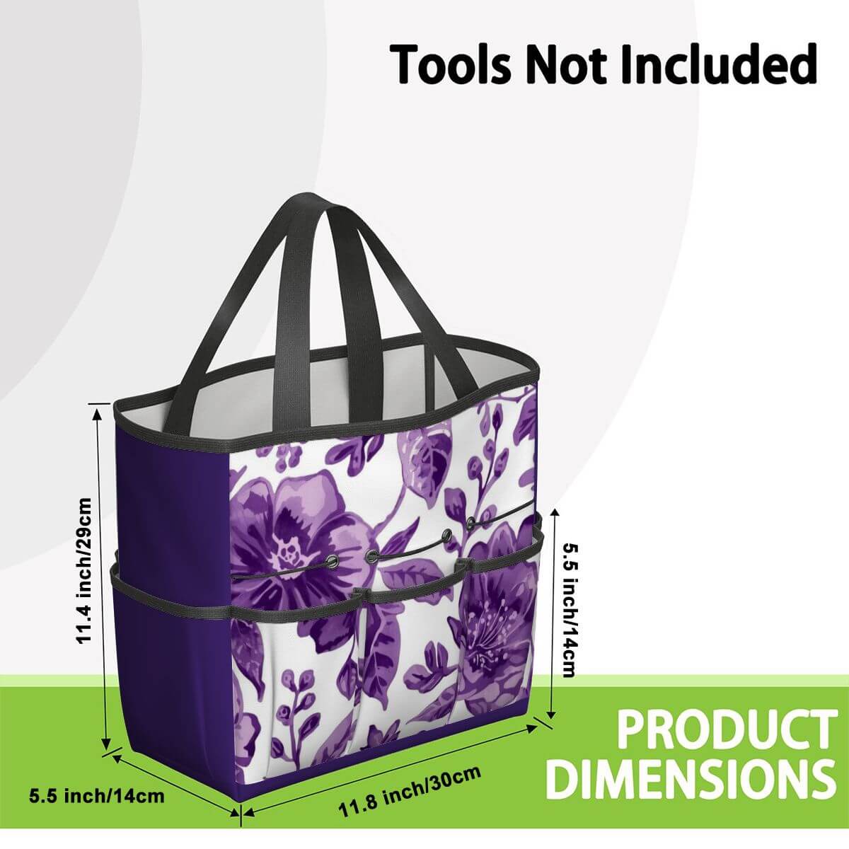 Gartengerätetasche aus Oxford-Stoff, 11,8x5,5x11,4 Zoll, lila Blumenmuster, praktische Aufbewahrung, sublimierter Druck, ohne Werkzeuge.